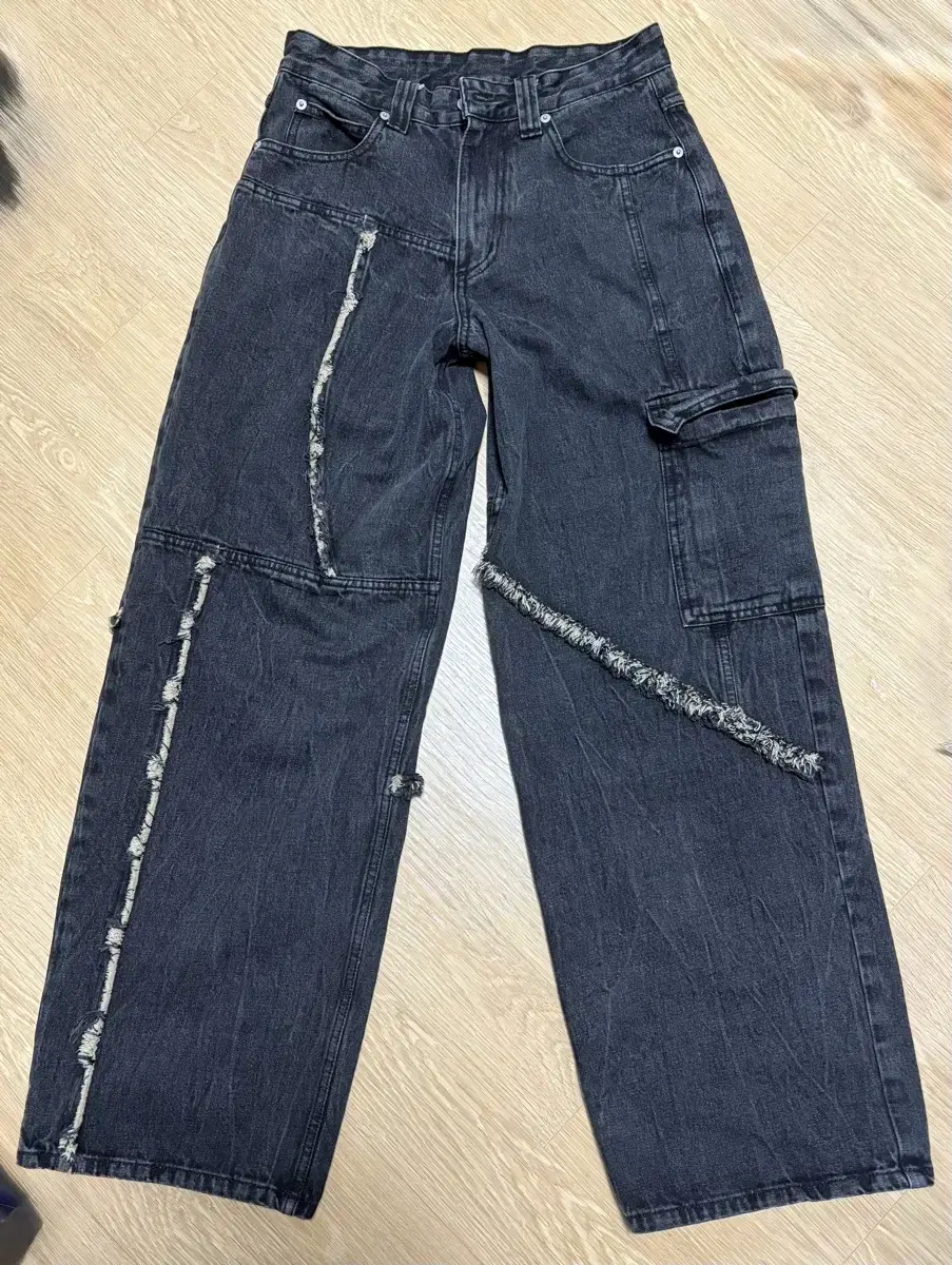 노운 unbalance wide denim pants(charcoal)